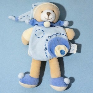 Ours Léo DOUDOU ET COMPAGNIE bleu poudré beige écru