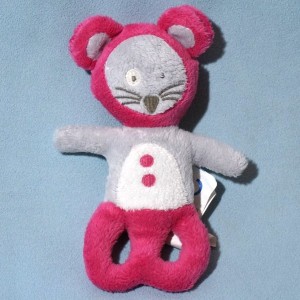 Souris OBAIBI doudou hochet rose et gris