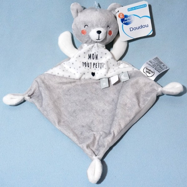 Ours MOTS D'ENFANTS sos doudou carré plat gris Mon tout petit