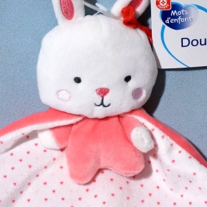 Lapin MOTS D'ENFANTS doudou plat rose