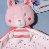 Lapin MOTS D'ENFANTS doudou plat rose et blanc coeurs