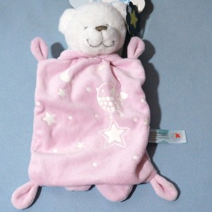 Ours NICOTOY SIMBA doudou plat rose capuche lapin oiseau luminescent