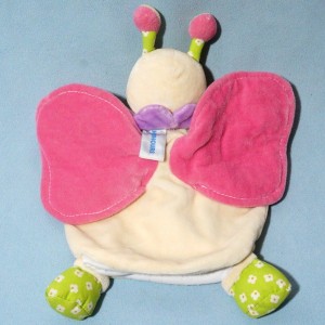Papillon NOUNOURS doudou marionnette beige, vert et rose