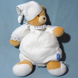 Ours KALOO doudou boule blanc coeurs bleus