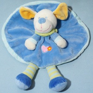 Chien MOTS D'ENFANTS doudou plat blanc salopette bleu