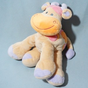 Vache NATTOU doudou beige, orange et rose