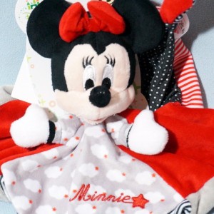 Minnie DISNEY NICOTOY sos doudou carré plat rouge gris et noir nuages