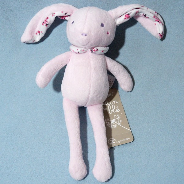 Lapin GRAIN DE BLE doudou rose fleurs