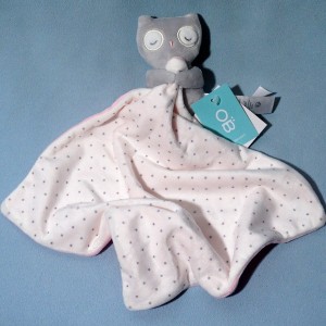 Chouette OBAIBI doudou carré plat  rose et gris