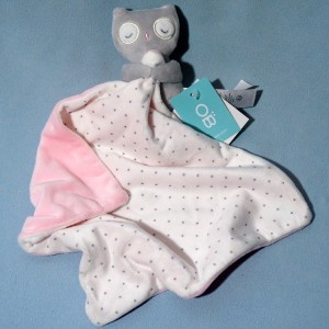 Chouette OBAIBI doudou carré plat  rose et gris