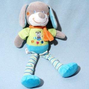 Chien MOTS D'ENFANTS sos doudou peluche vert et bleu