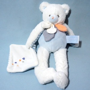 Ours DOUDOU ET COMPAGNIE "Les Gommettes" pantin bleu et blanc