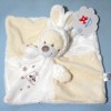 Ours NICOTOY doudou carré plat blanc capuche lapin