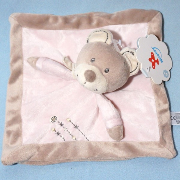 Ours NICOTOY doudou carré plat rose