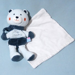 Ours SUCRE D'ORGE doudou bleu écharpe flocons