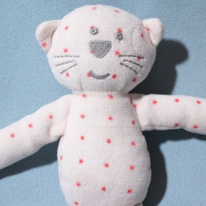 Chat BOUT'CHOU doudou blanc étoiles rose