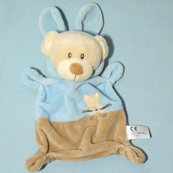 Ours GRAIN DE BLE / ZANNIER doudou plat déguisé en lapin bleu