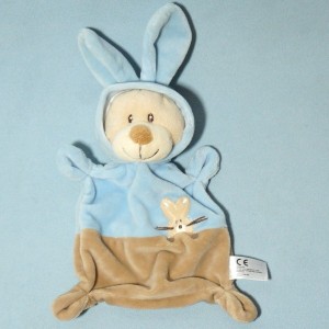 Ours GRAIN DE BLE / ZANNIER doudou plat déguisé en lapin bleu
