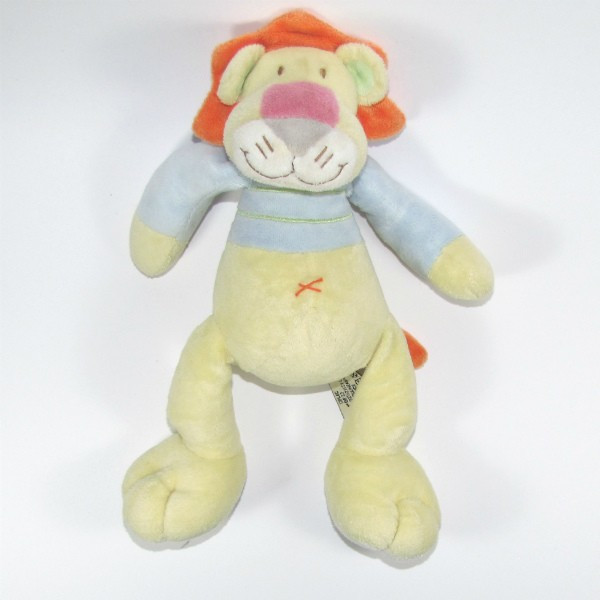 MOTS D'ENFANTS doudou lion bleu, orange et jaune
