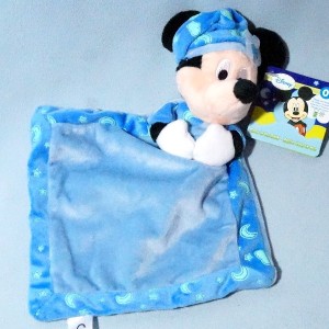 Mickey DISNEY NICOTOY sos doudou carré plat bleu Brille dans la nuit