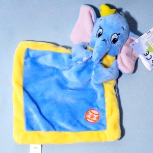 Eléphant Dumbo DISNEY NICOTOY (Gémo, Kiabi) sos doudou carré plat bleu et jaune