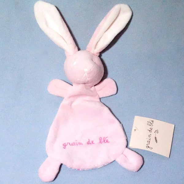 Lapin GRAIN DE BLE doudou plat rose