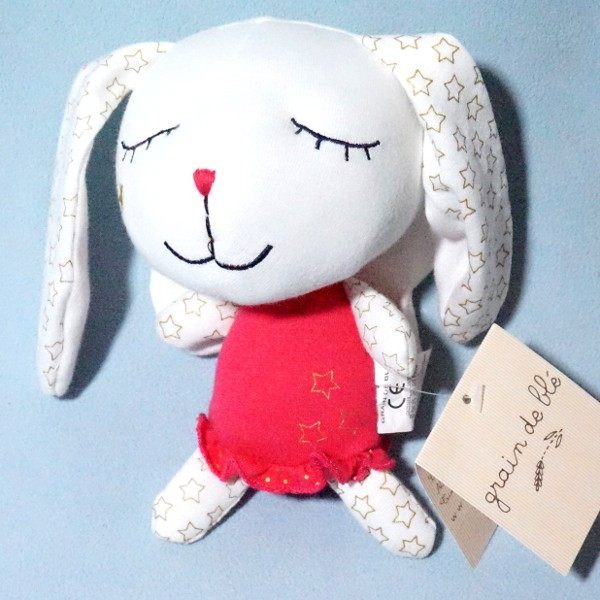 Lapin GRAIN DE BLÉ doudou blanc et rose avec des ailes