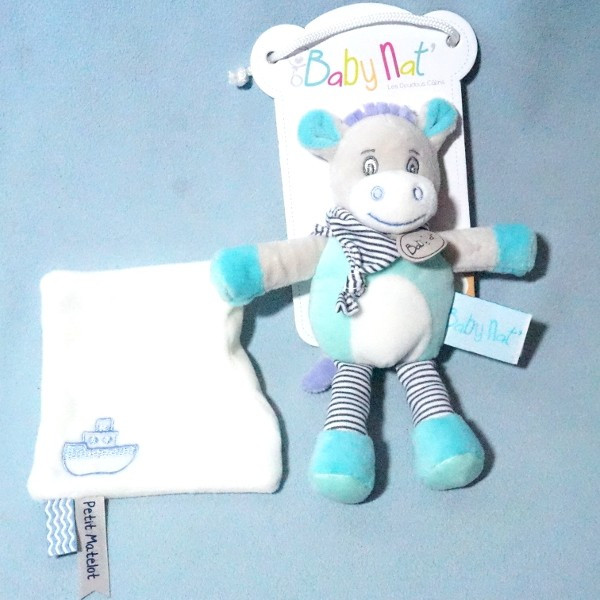Ane BABY NAT Picotin bleu et vert avec doudou