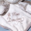 Ours NICOTOY doudou carré plat beige et blanc "Mon Doudou"