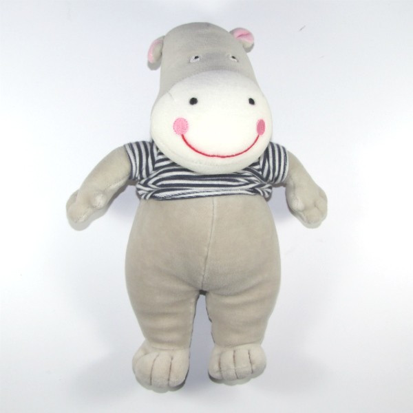 Hippopotame DPAM doudou Du Pareil Au Même gris t-shirt rayé bleu marine et blanc