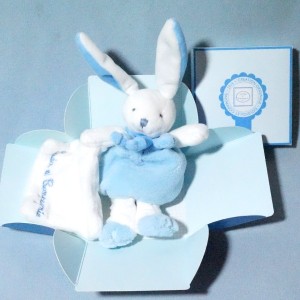 Lapin DOUDOU ET COMPAGNIE bleu carré plat blanc Cueillette