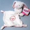 Lapin POMMETTE doudou blanc, fleurs rose et oiseau