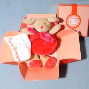 Chien DOUDOU ET COMPAGNIE rose carré plat blanc Cueillette