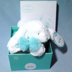 Lapin DOUDOU ET COMPAGNIE "Pompon" blanc et vert 25 cm