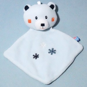 Ours SUCRE D'ORGE doudou bleu flocons
