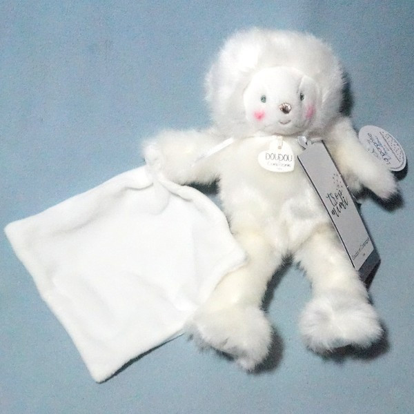 Ours DOUDOU ET COMPAGNIE Trop Mimi blanc avec doudou plat