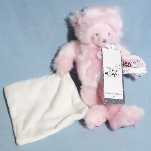 Ours DOUDOU ET COMPAGNIE Trop Mimi  rose avec doudou plat