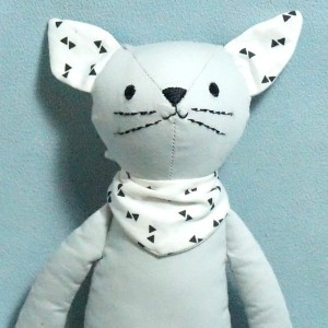 Chat BOUT'CHOU (Monoprix) doudou gris bleu foulard
