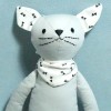 Chat BOUT'CHOU (Monoprix) doudou gris bleu foulard