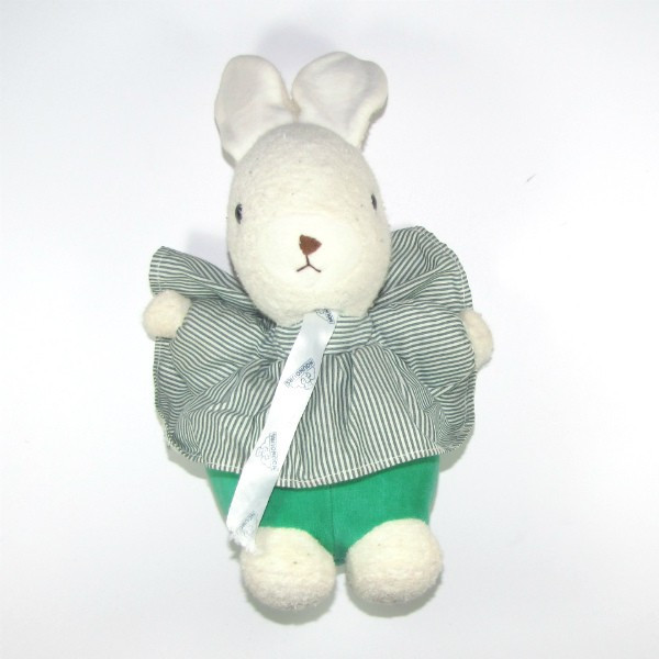 Lapin BLEDINA doudou blanc et vert robe