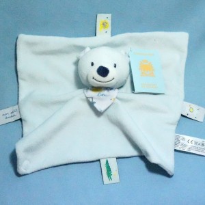 Ours BOUT'CHOU doudou carré plat bleu "mon petit doudou"