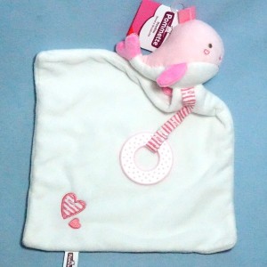 Baleine POMMETTE peluche rose et doudou blanc