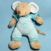 Souris MOTS D'ENFANTS doudou salopette bleu coeur