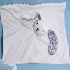 Lapin BOUT'CHOU (Monoprix) doudou carré plat rose fleurs