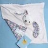 Lapin BOUT'CHOU (Monoprix) doudou carré plat rose fleurs