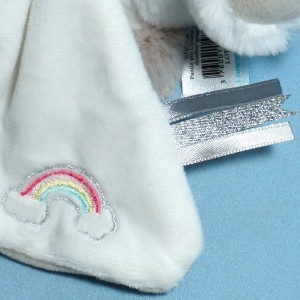 Licorne BABY NAT peluche blanche doudou plat blanc arc-en-ciel