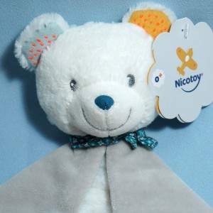 Ours NICOTOY SIMBA sos  doudou plat gris oiseau orange