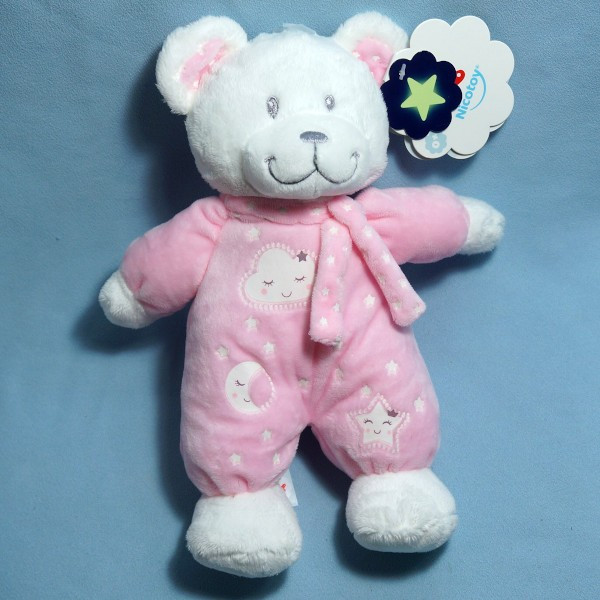 Ours NICOTOY SIMBA doudou rose luminescent