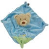 Ours TEX CARREFOUR doudou carré plat bleu et vert tracteur