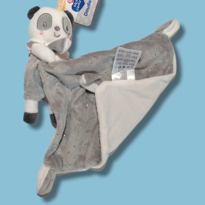 Panda MOTS D'ENFANTS doudou plat gris et blanc